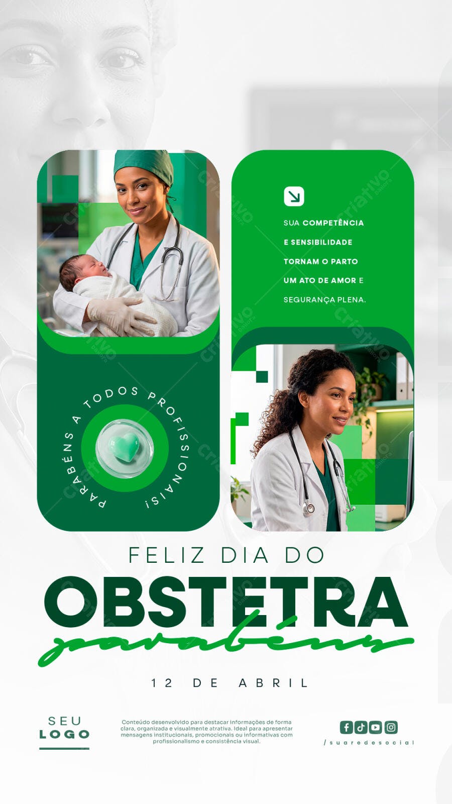 Post Instagram Dia do Obstetra 12 de Abril PSD Editável