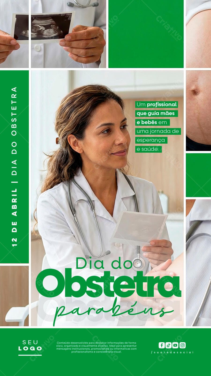Post Instagram Dia do Obstetra 12 de Abril PSD Editável
