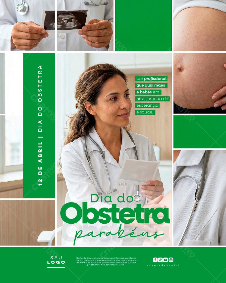 Post Instagram Dia do Obstetra 12 de Abril PSD Editável