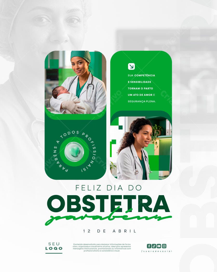 Post Instagram Dia do Obstetra 12 de Abril PSD Editável
