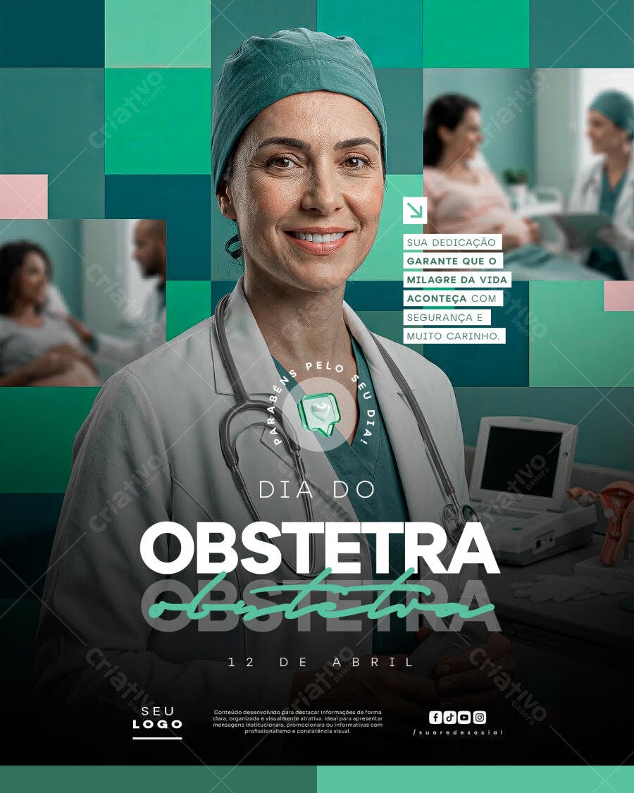 Post Instagram Dia do Obstetra 12 de Abril PSD Editável