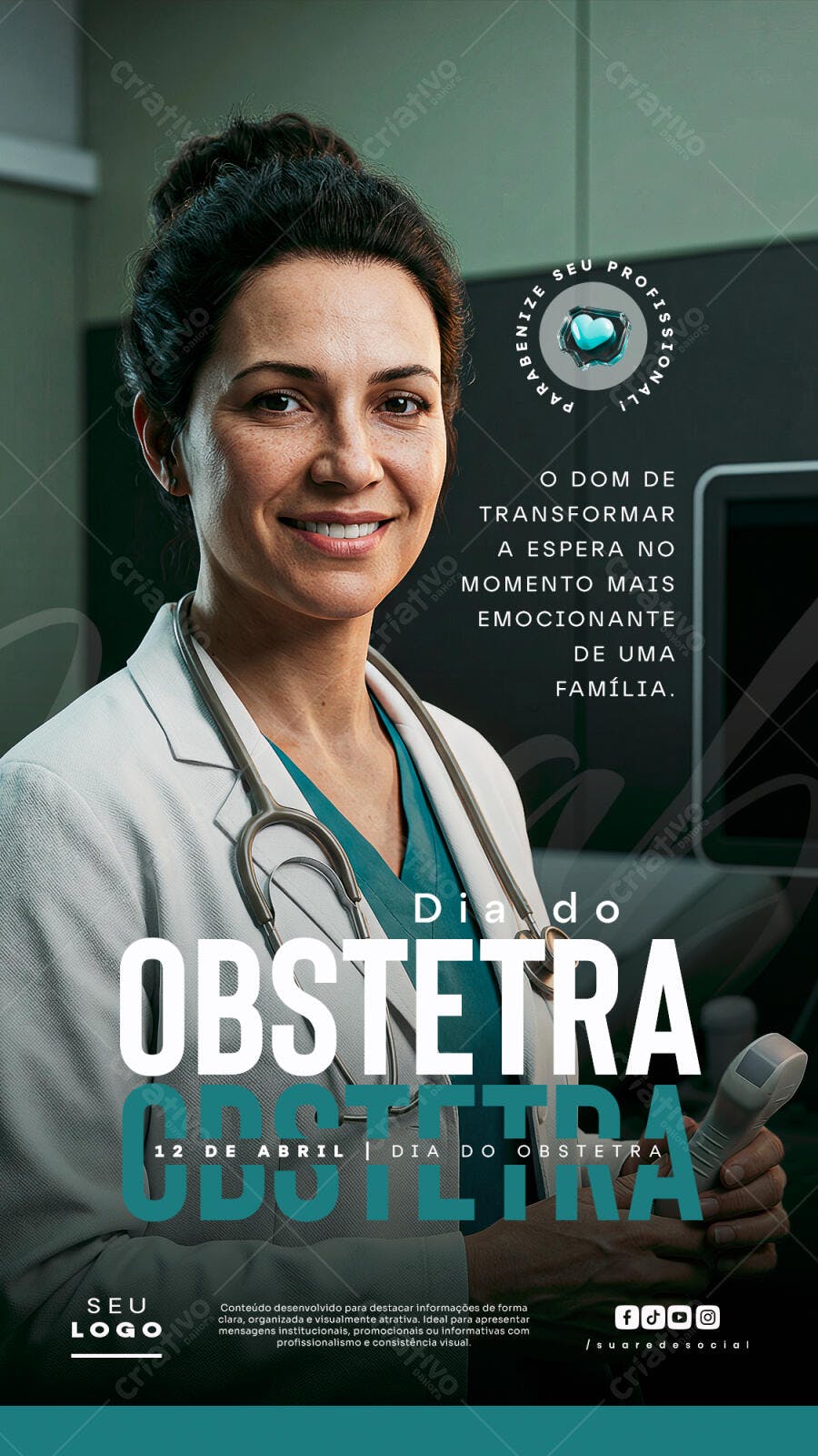 Post Instagram Dia do Obstetra 12 de Abril PSD Editável