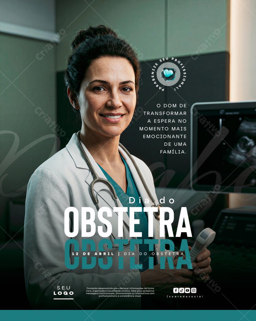 Post Instagram Dia do Obstetra 12 de Abril PSD Editável