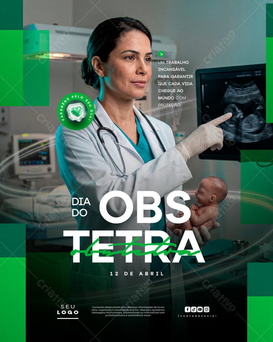 Post Instagram Dia da Obstetra 12 de Abril PSD Editável