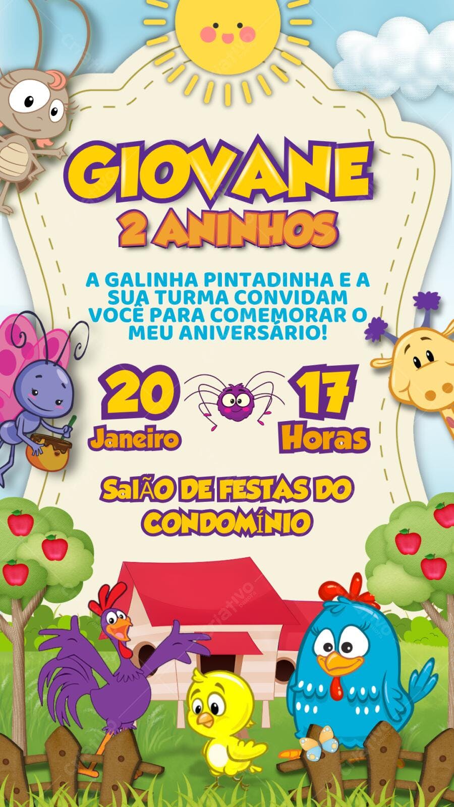 Convite Aniversário Galinha Pintadinha 2 Anos Editável