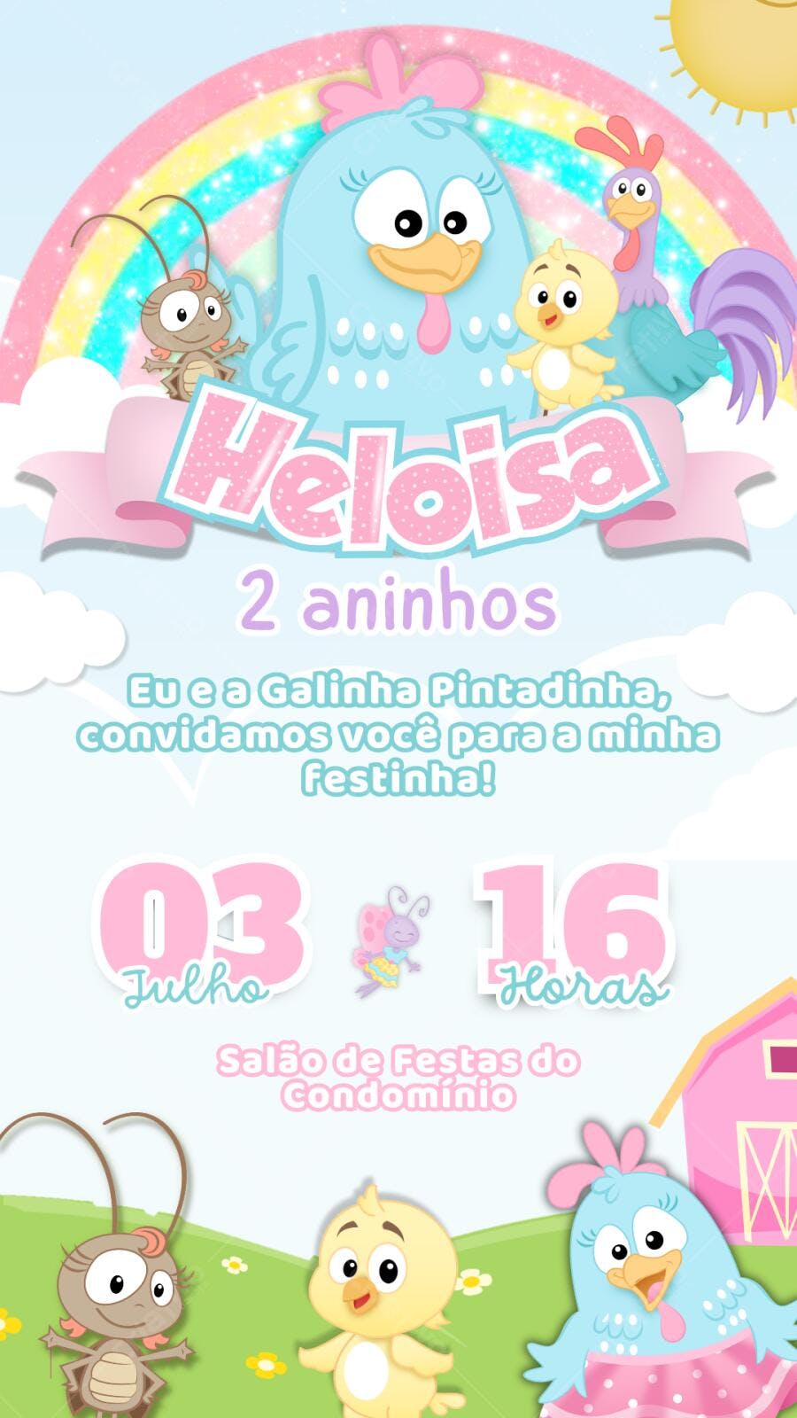Convite Aniversário Galinha Pintadinha 2 Anos Editável
