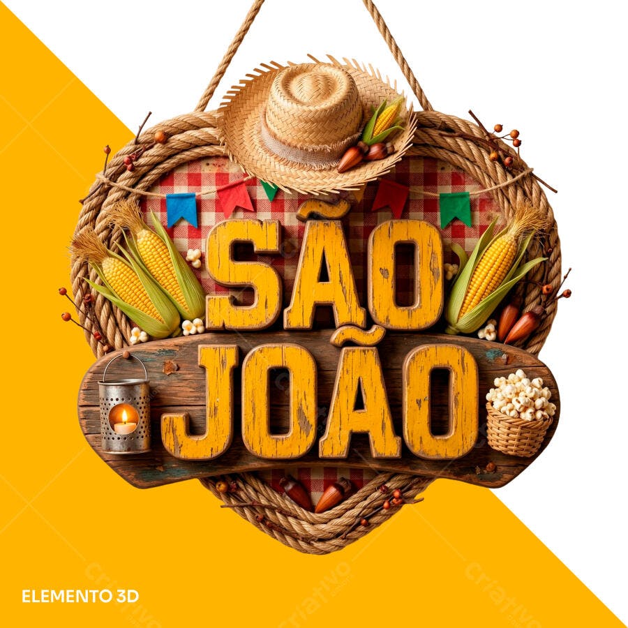Selo 3D São João Festa Junina Rústico PNG Transparente