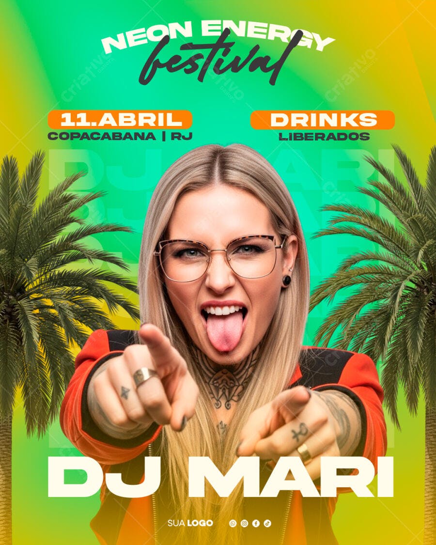 Flyer Festival Neon Energy DJ Mari PSD Editável