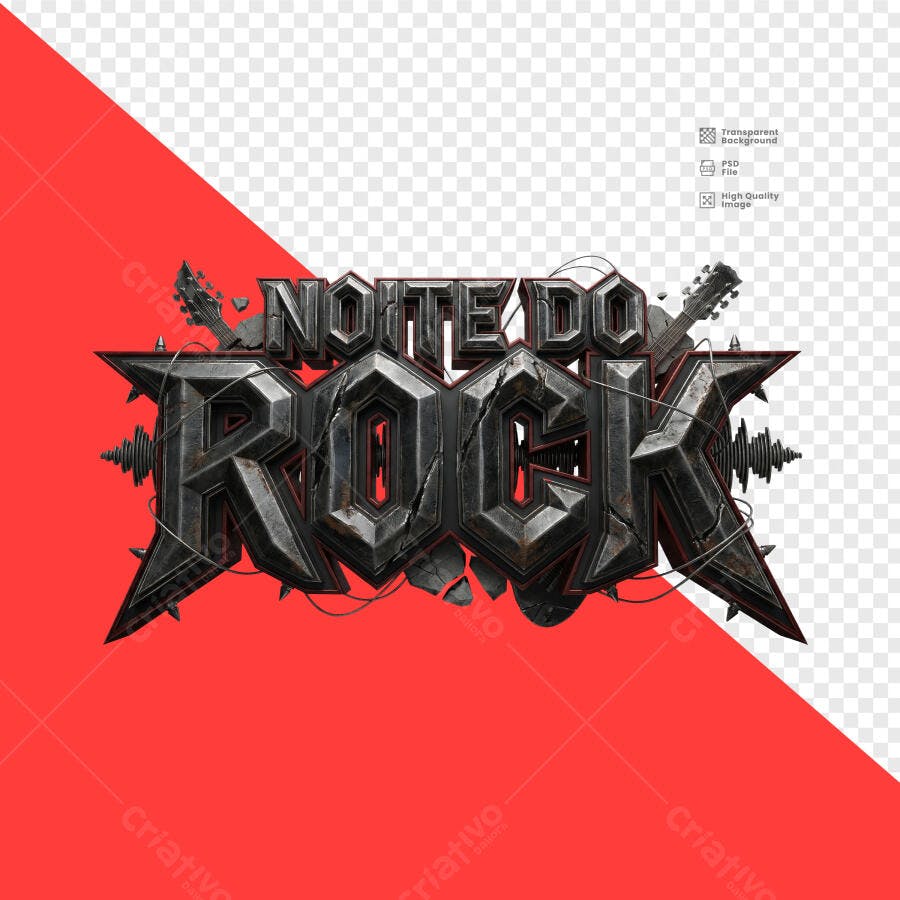 Logo Noite do Rock Efeito 3D PSD Editável