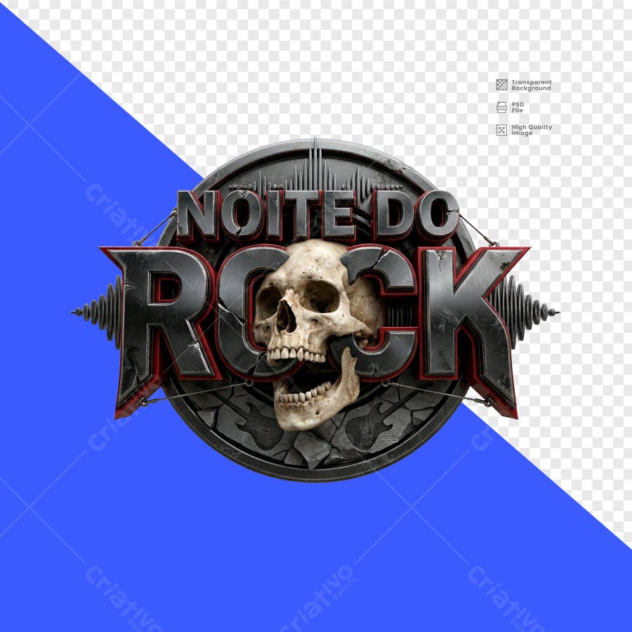 Logo Noite do Rock Crânio Metal PSD Editável