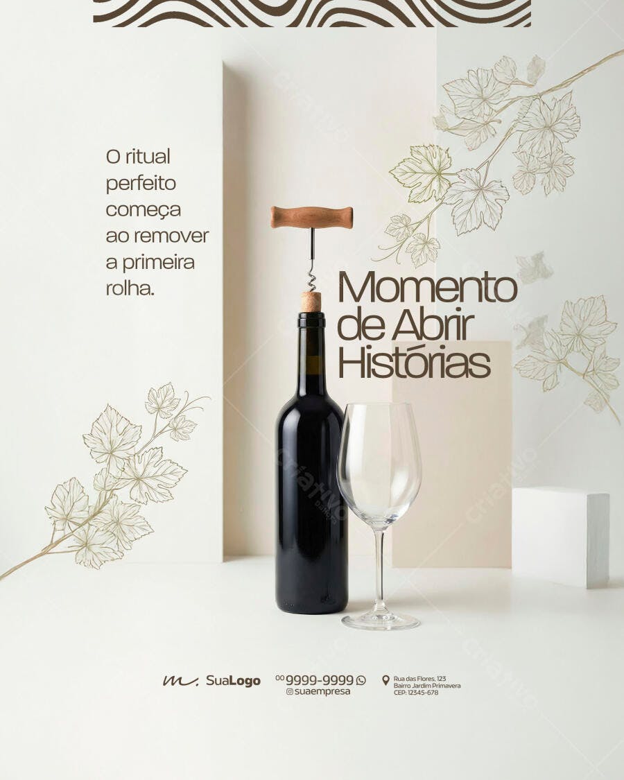 Post para Instagram Vinho Momento de Abrir Histórias PSD Editável