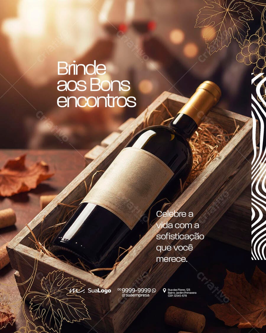 Post para Redes Sociais Vinho Sofisticação PSD Editável