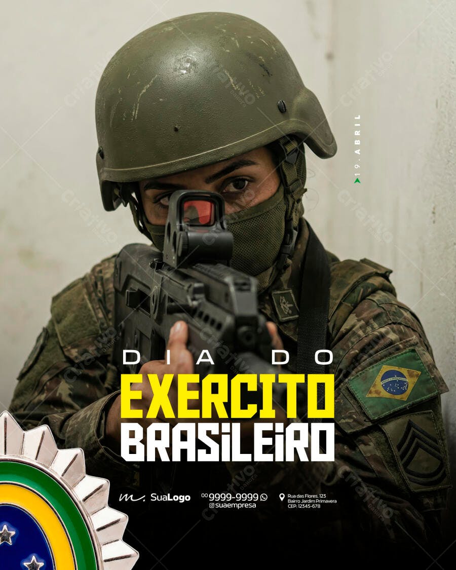 Flyer Dia do Exército Brasileiro 19 de Abril PSD Editável