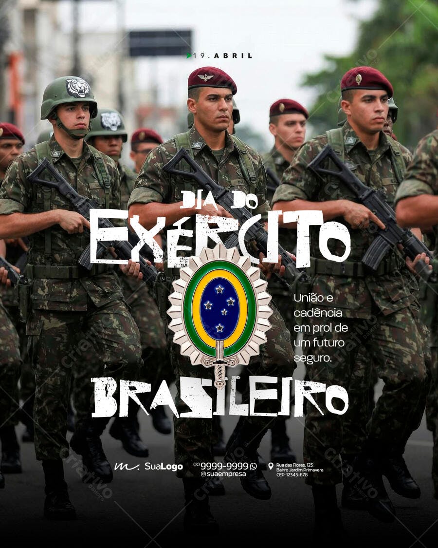 Flyer Dia do Exército Brasileiro 19 de Abril PSD Editável
