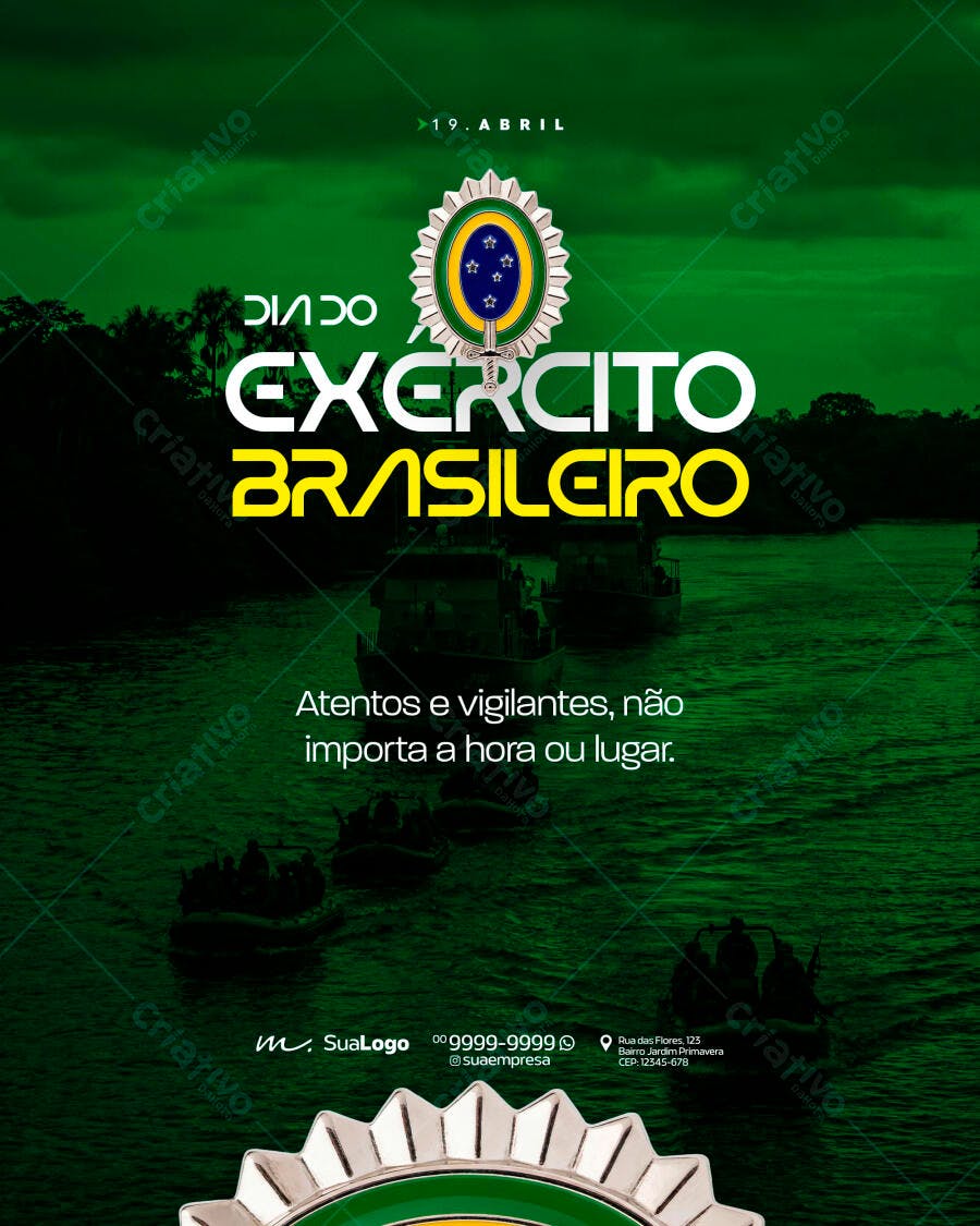 Flyer Dia do Exército Brasileiro 19 de Abril PSD Editável