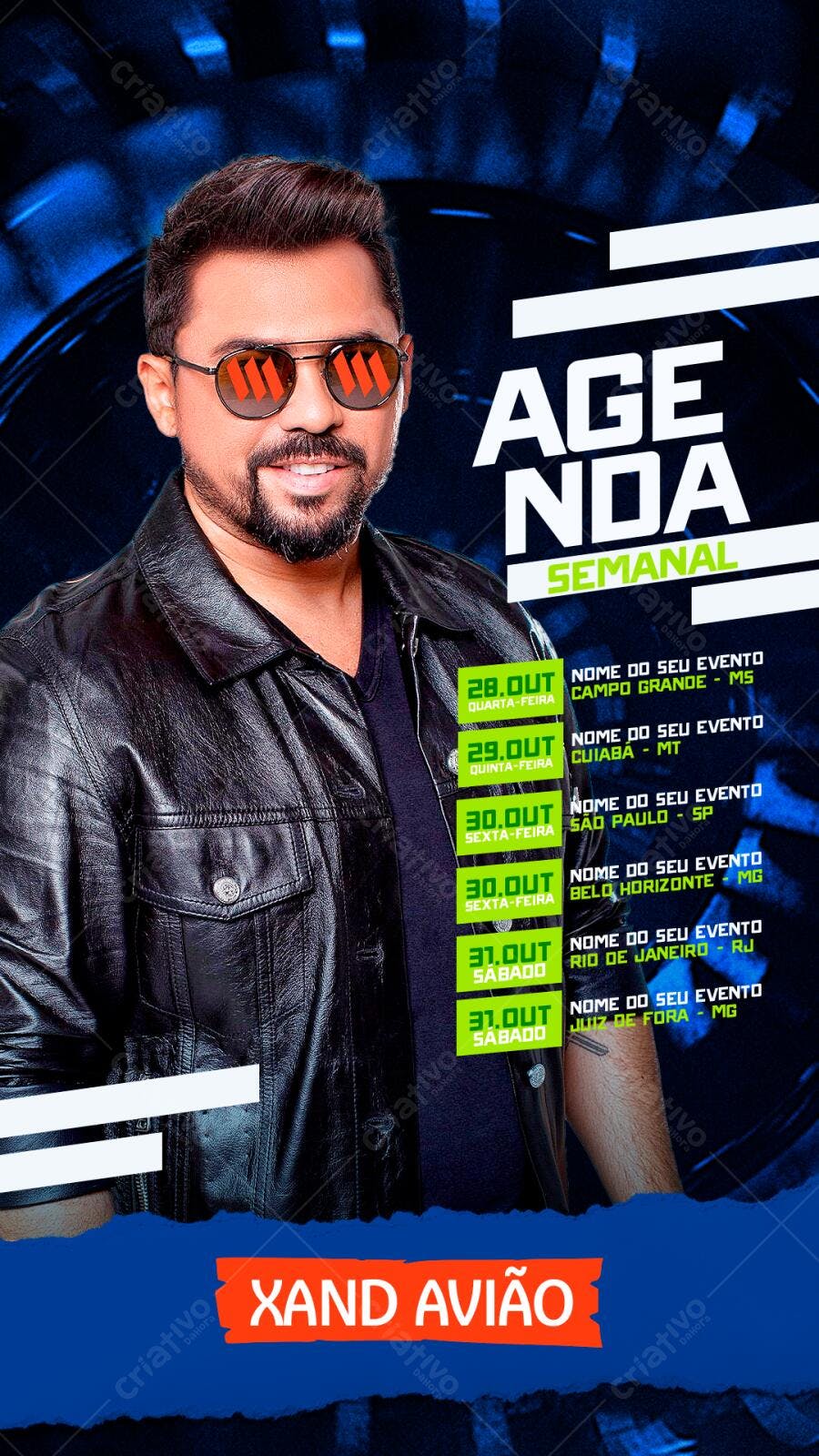 Post Instagram Agenda Semanal Show Artista PSD Editável