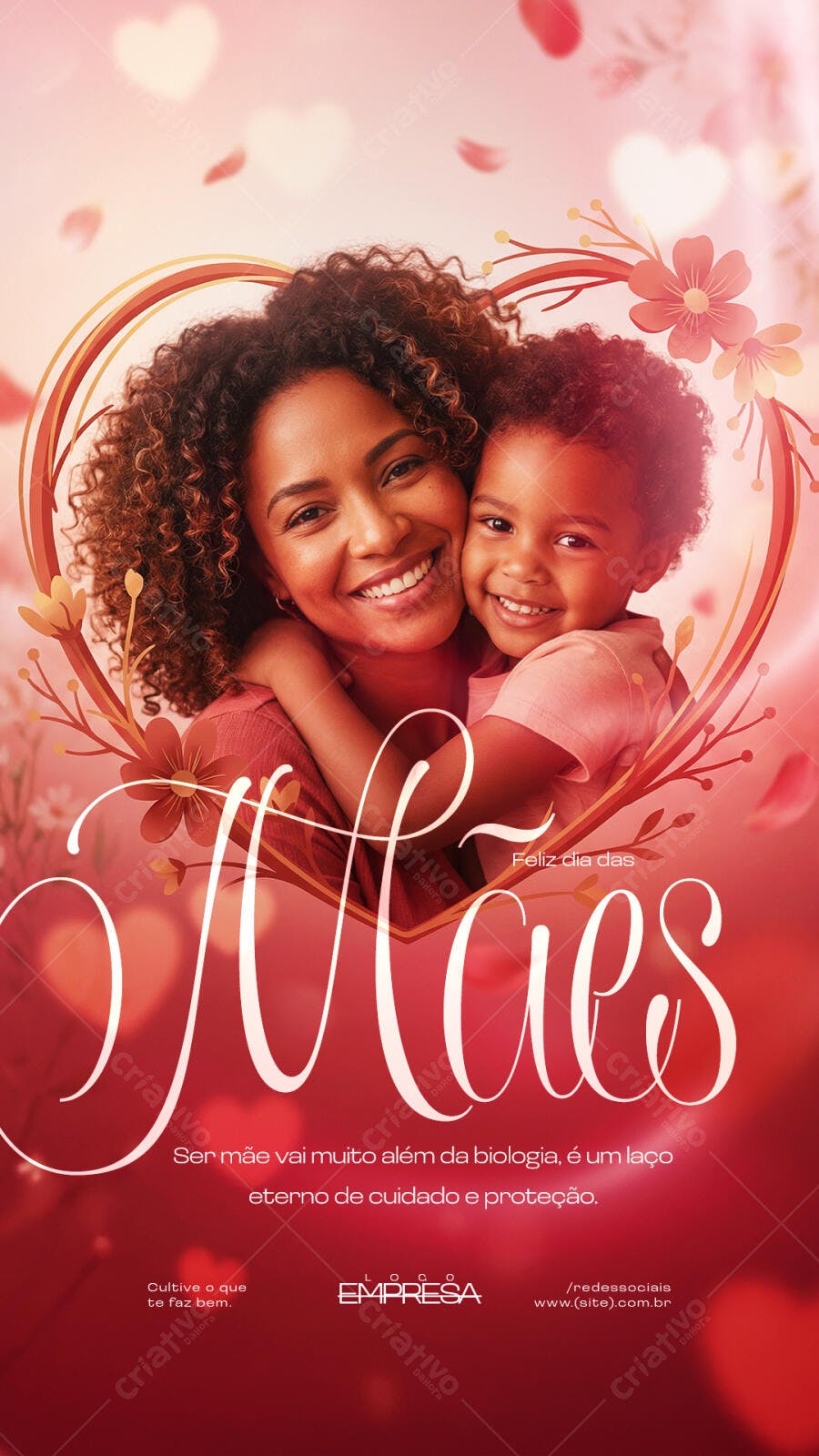 Story Instagram Dia das Mães Corações Rosas PSD Editável