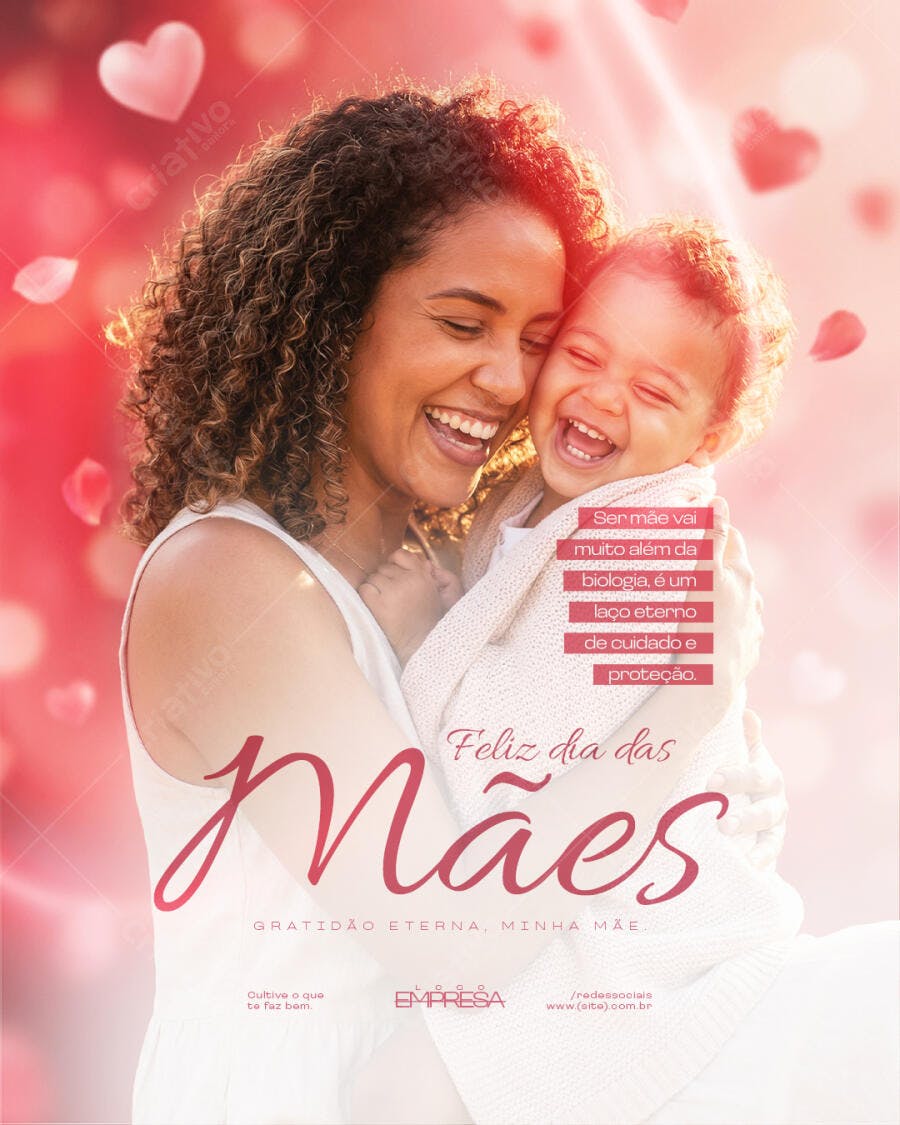Post Instagram Dia das Mães Corações Rosas PSD Editável