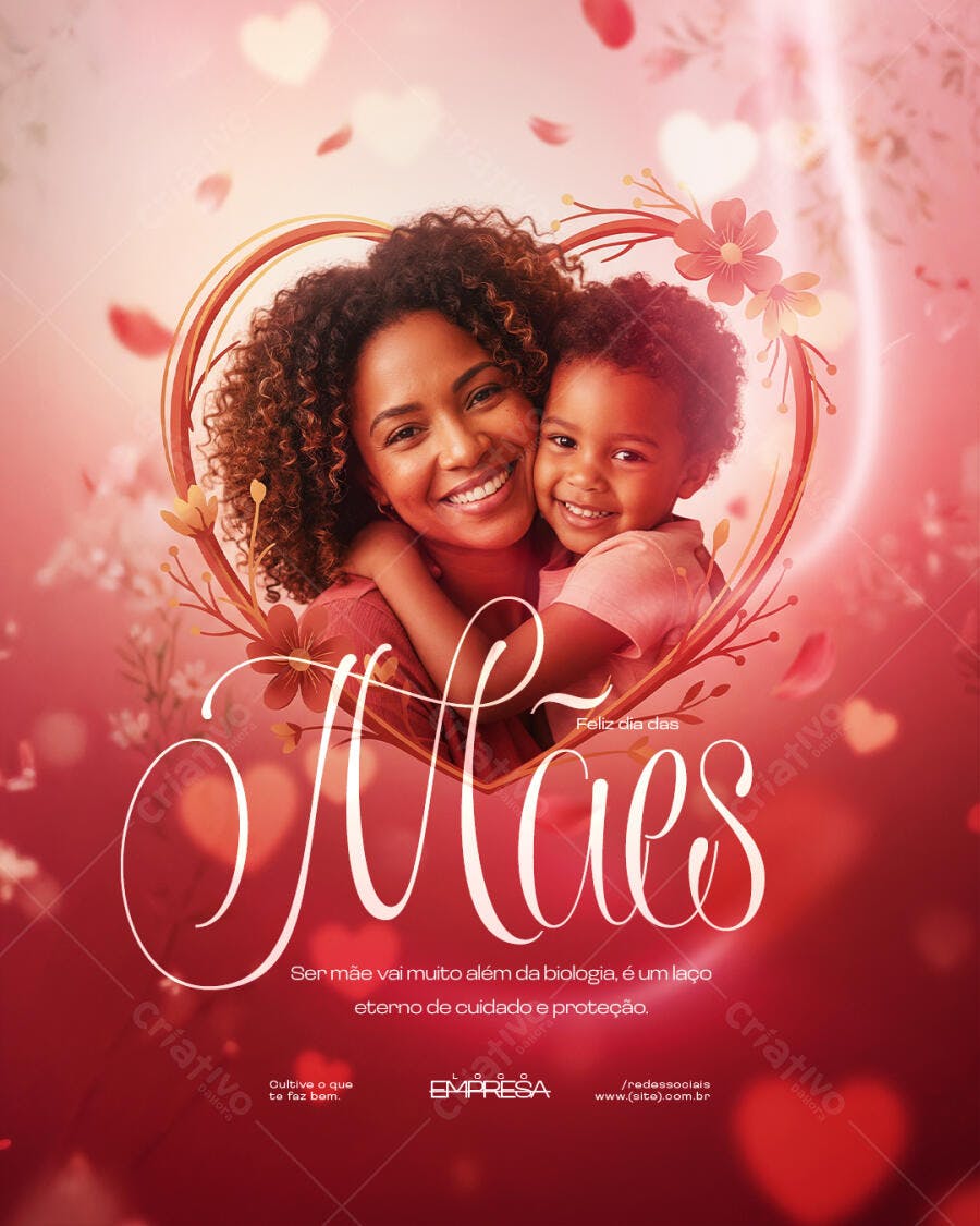 Post Instagram Dia das Mães Coração Flores PSD Editável