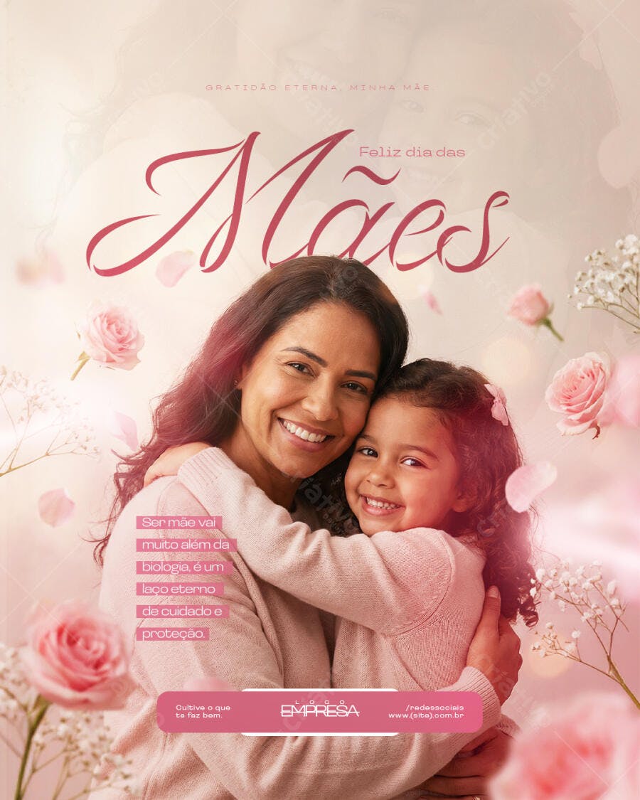 Post Instagram Dia das Mães Rosas PSD Editável