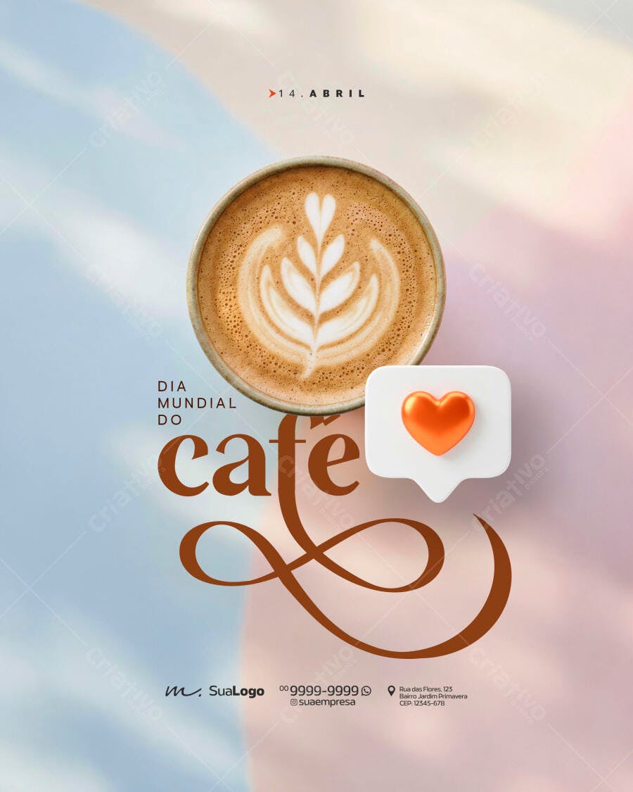 Post Instagram Dia Mundial do Café Cafeteria PSD Editável