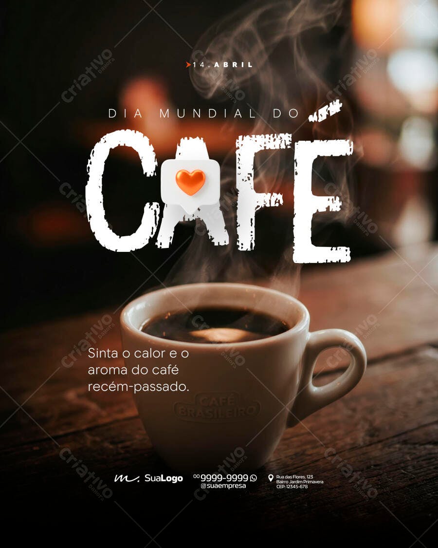 Post Instagram Dia Mundial do Café Cafeteria PSD Editável