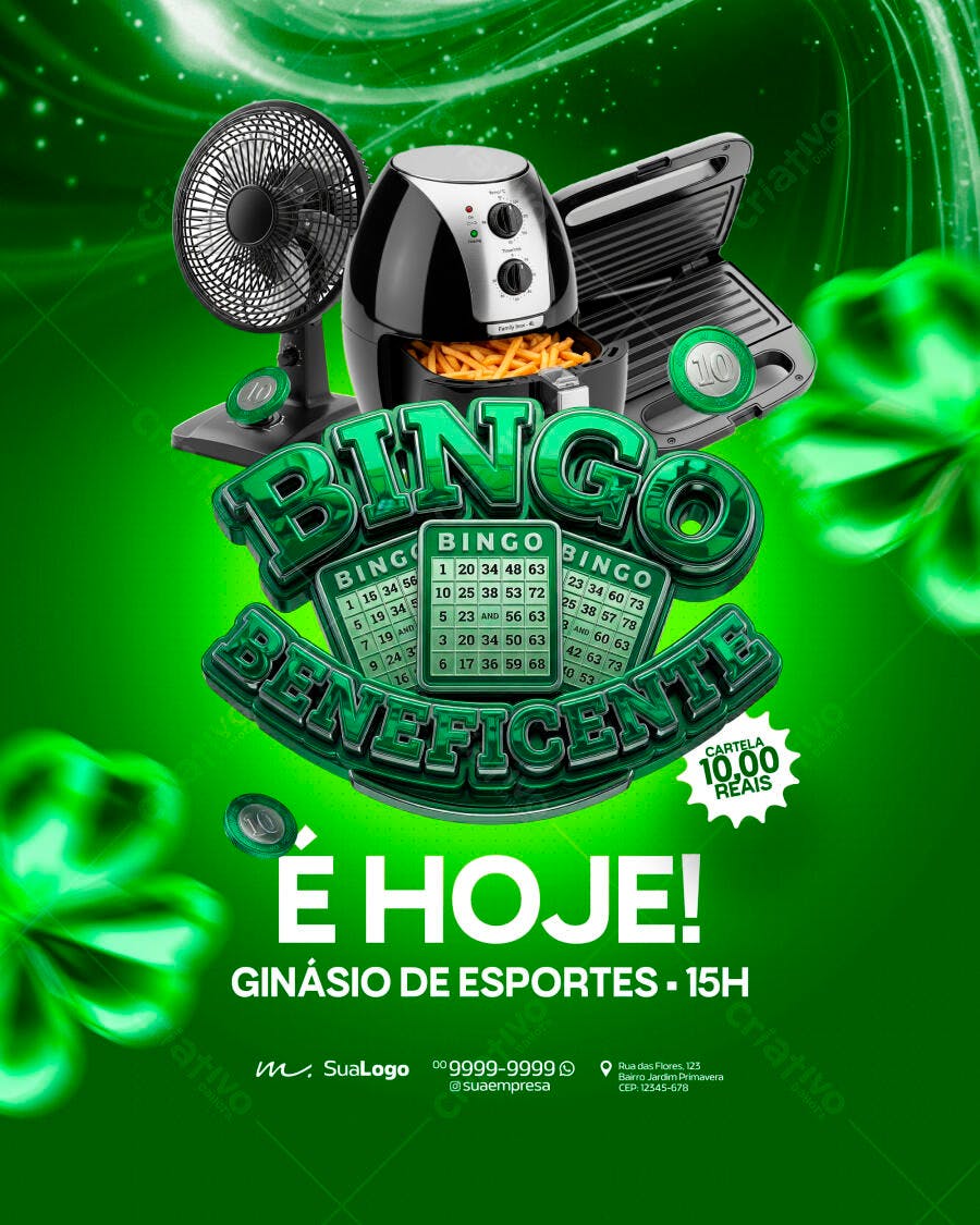 Flyer Bingo Beneficente Prêmios PSD Editável