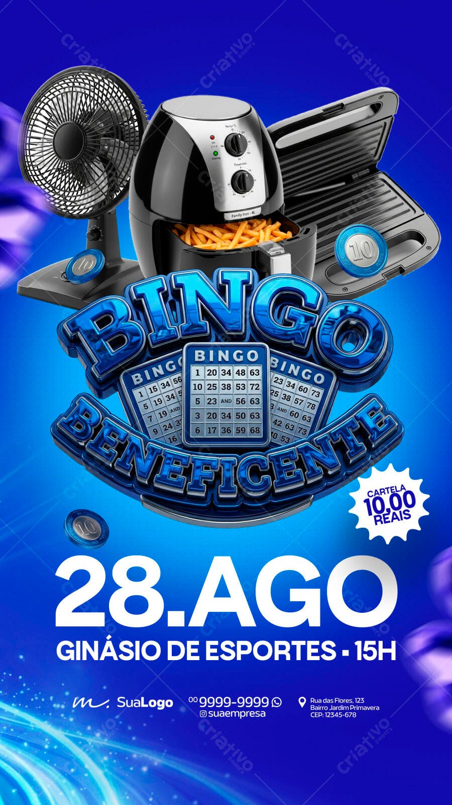 Flyer Bingo Beneficente Prêmios PSD Editável