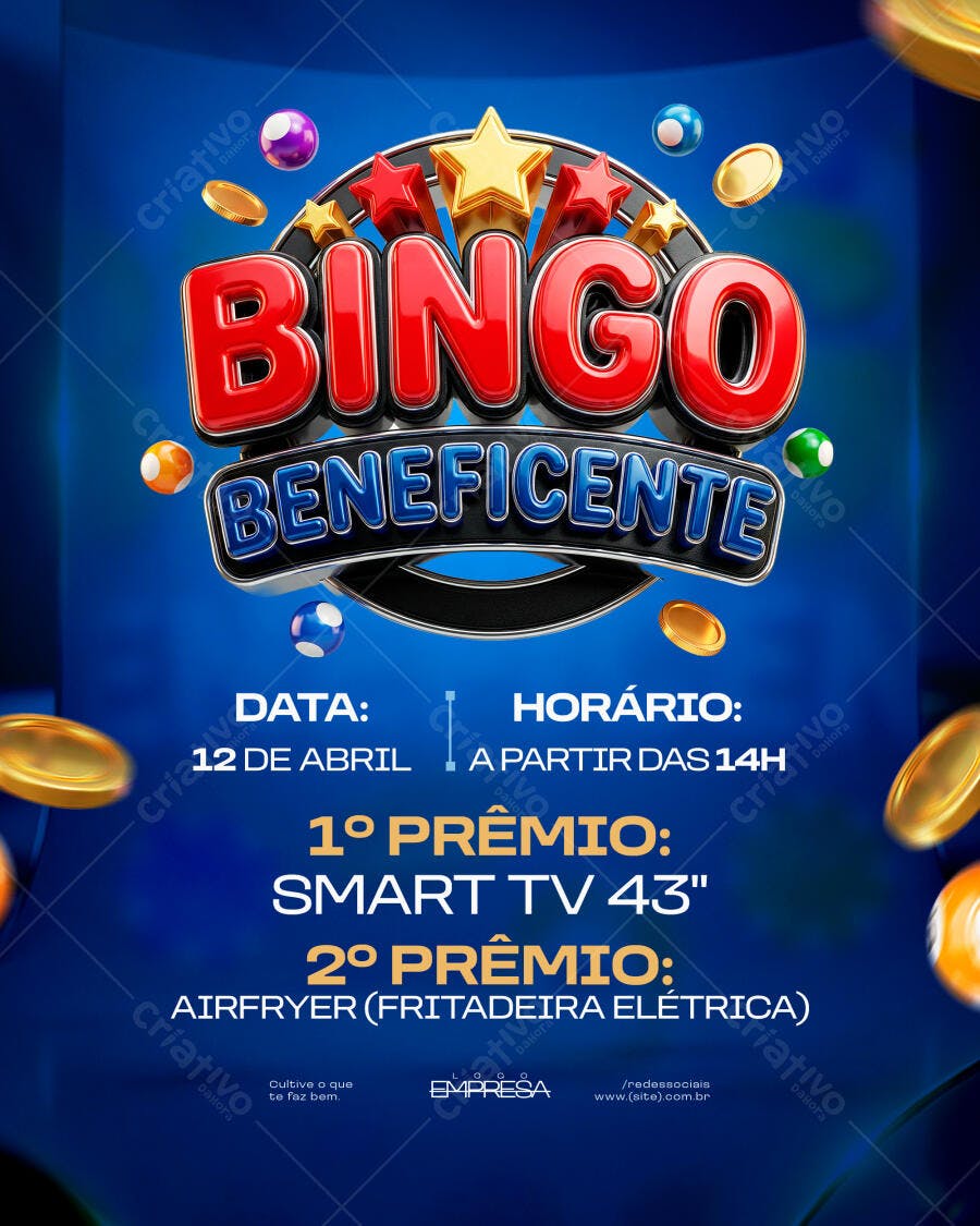 Flyer Bingo Beneficente Premiação PSD Editável