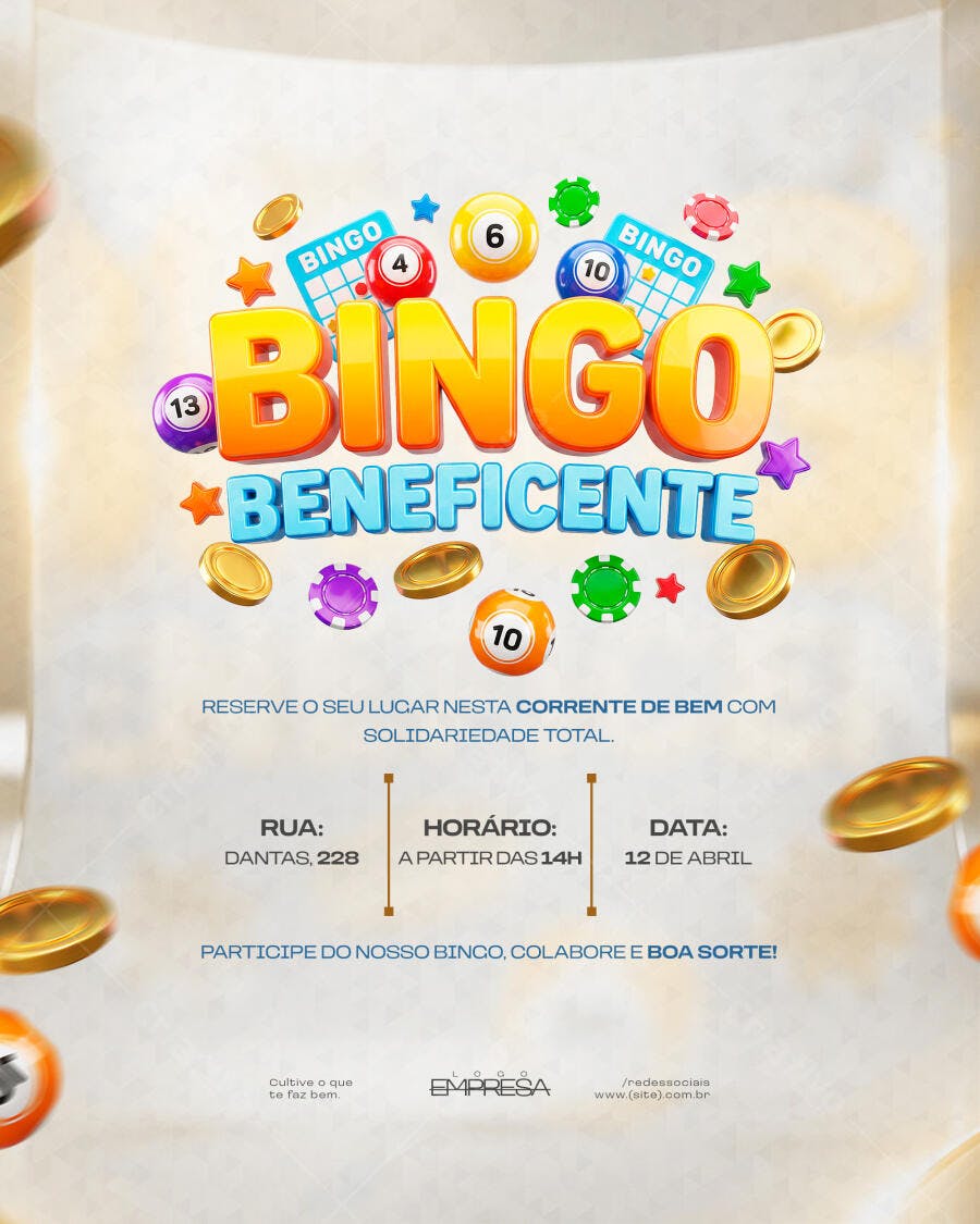 Flyer Bingo Beneficente Evento Solidário PSD Editável