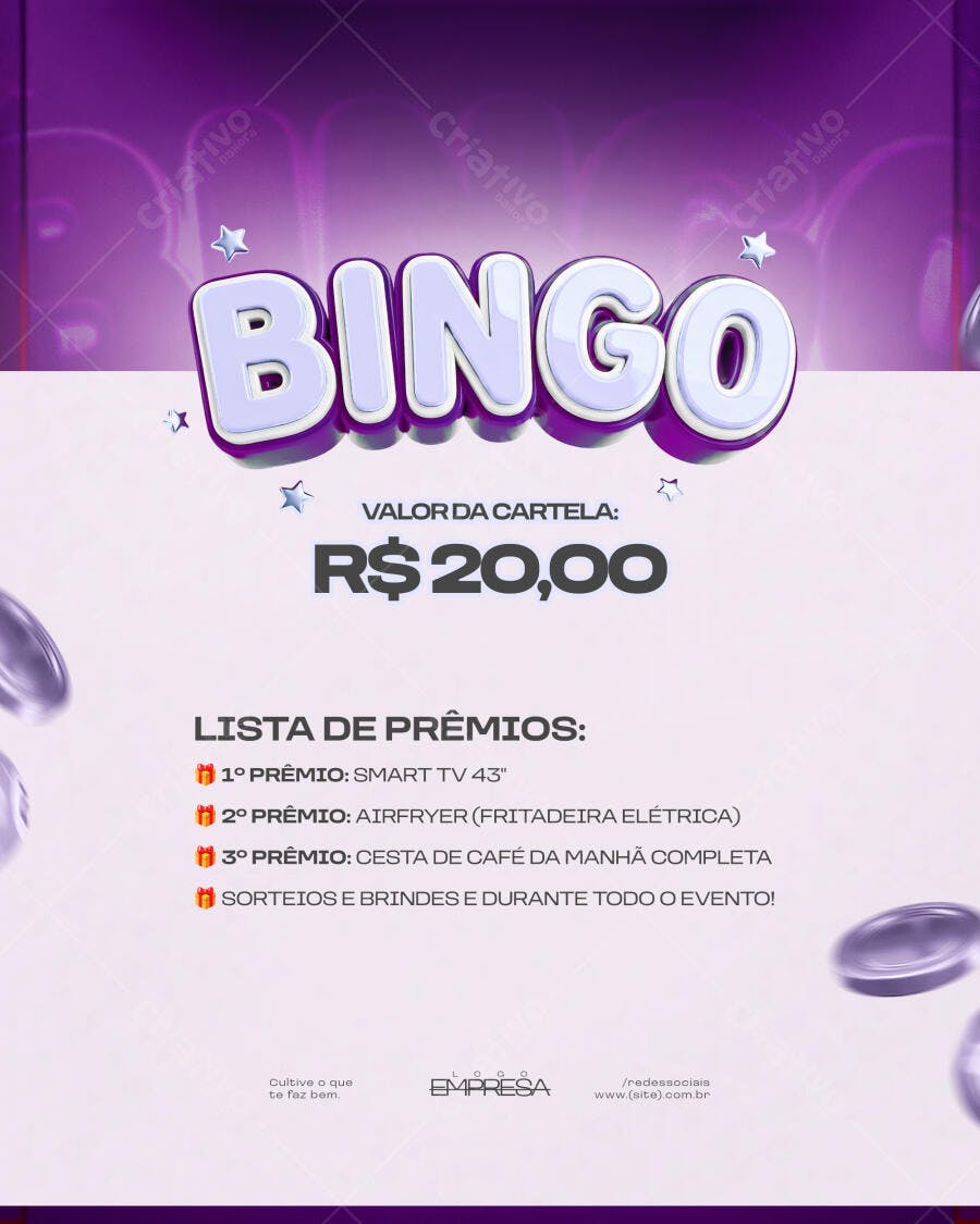 Flyer Bingo Sorteio Prêmios Rifa PSD Editável