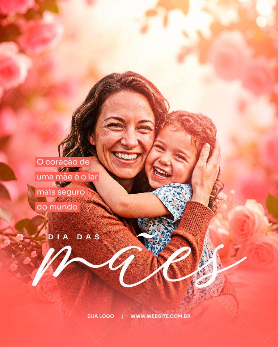 Post Instagram Dia das Mães Família Rosas PSD Editável
