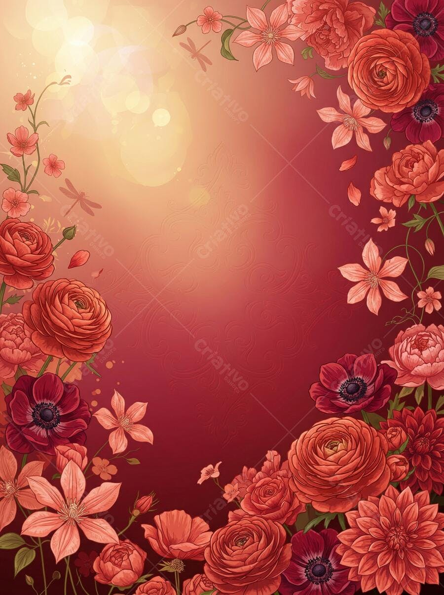 Fundo Floral Vermelho e Laranja com Rosas para Dia das Mães