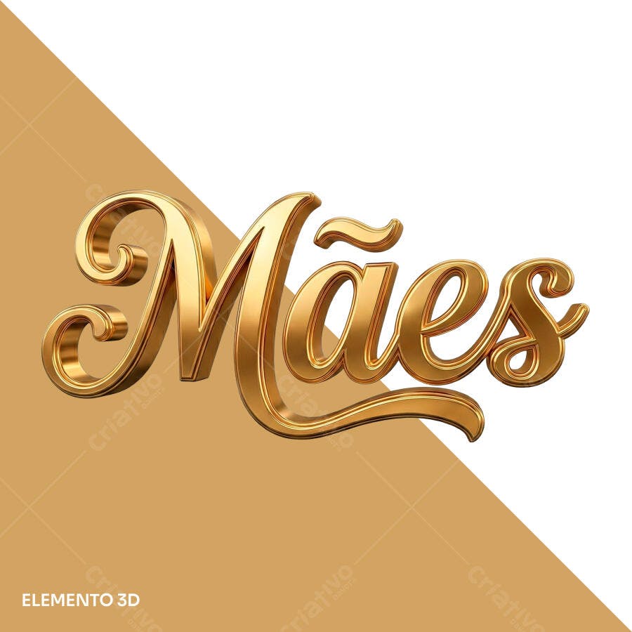 Texto 3D Dia das Mães Dourado Metalizado PNG Fundo Transparente