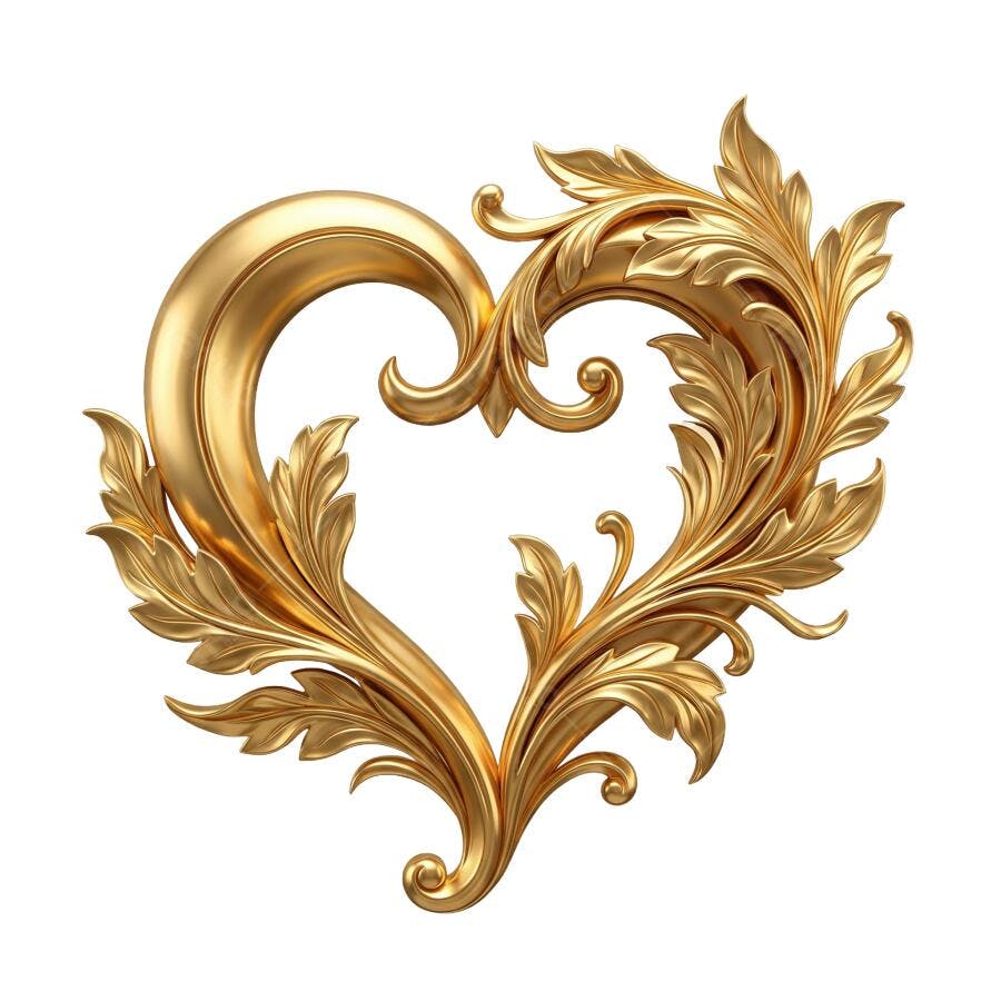 Moldura Coração Dourado Barroco PNG Transparente Luxo