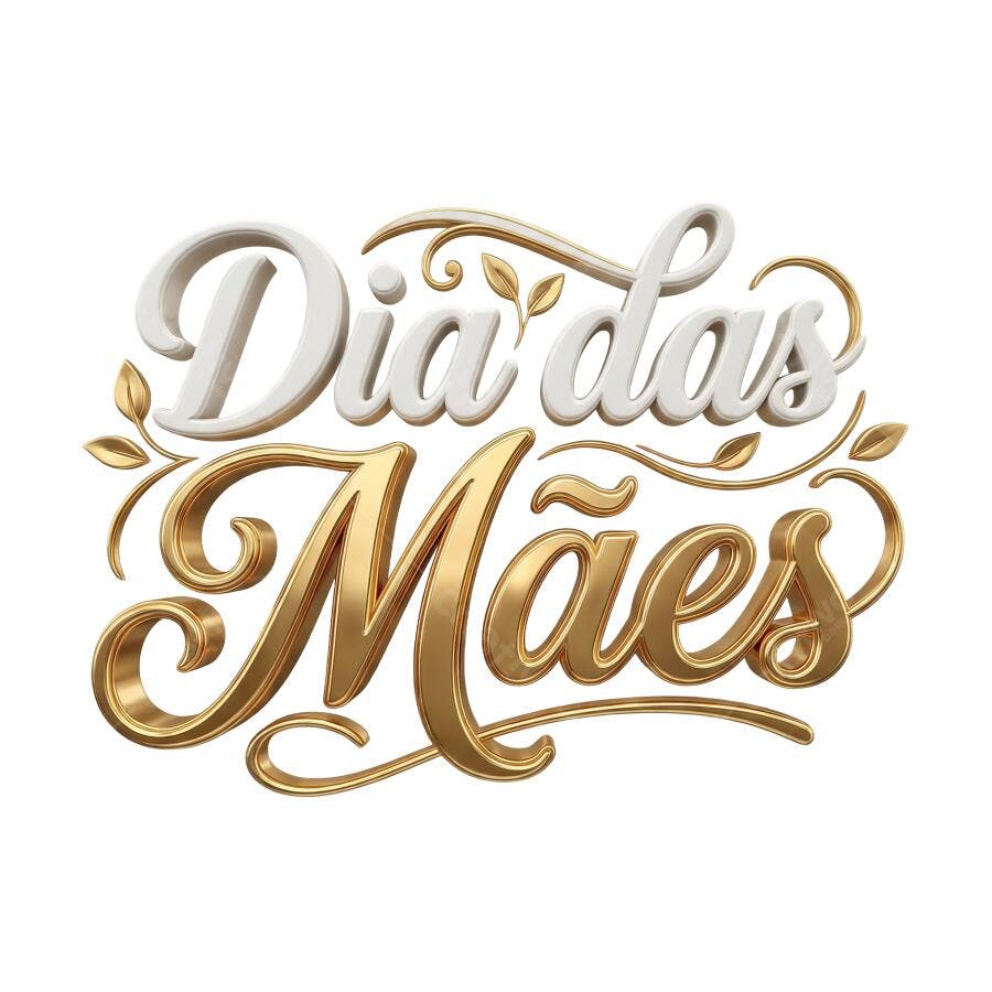 Selo 3D Dia das Mães Dourado e Branco Metalizado PNG Transparente