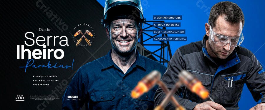 Post Dia do Serralheiro PSD Editável Azul Escuro