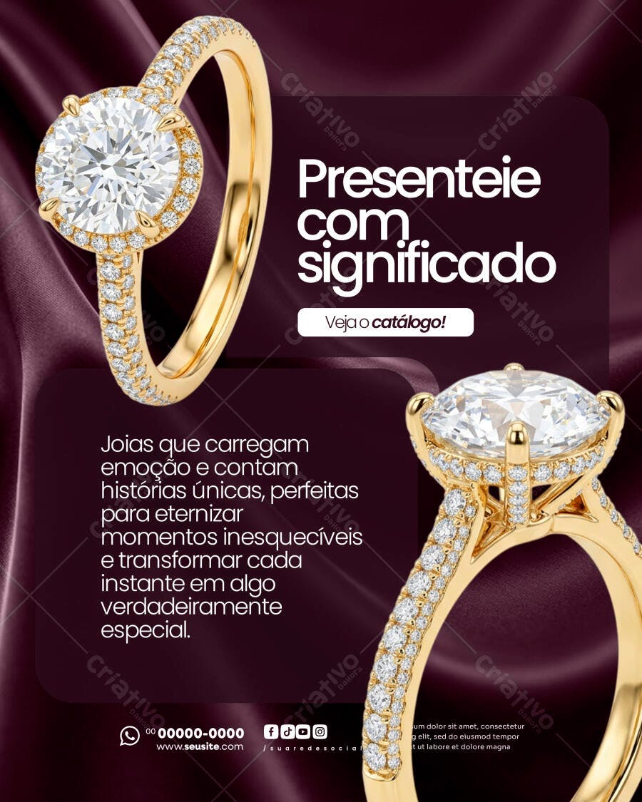 Post Instagram Joias Anel Diamante Presente PSD Editável