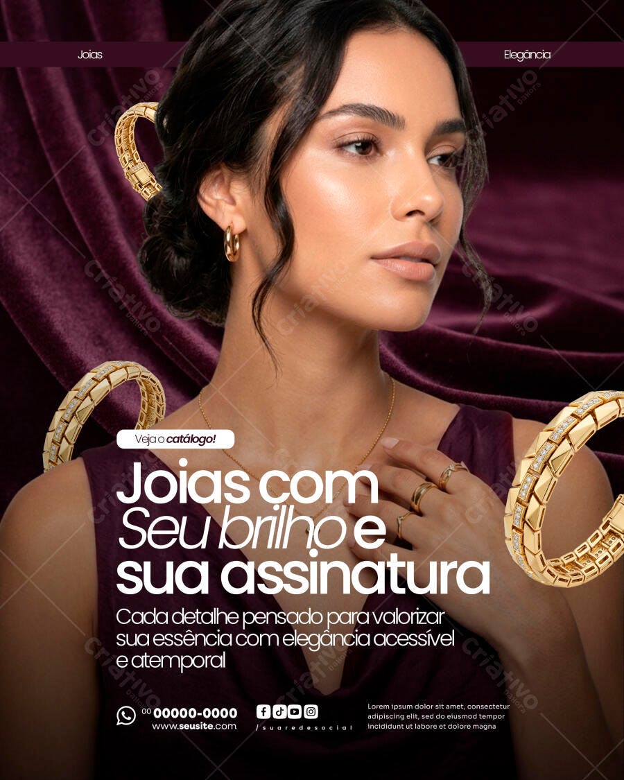 Post Instagram Joias Elegante Dourado PSD Editável