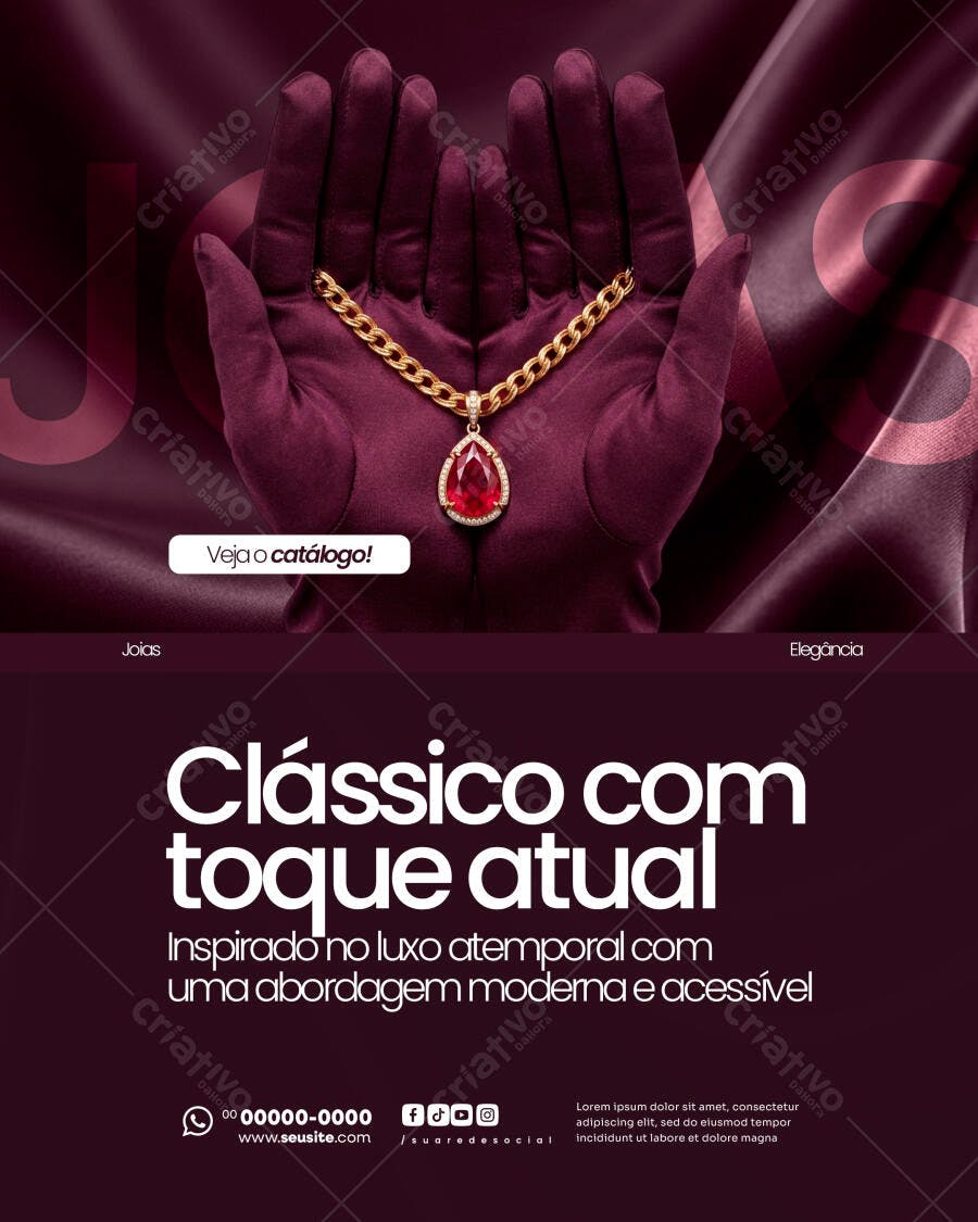 Post Instagram Joias Luxo Elegância PSD Editável
