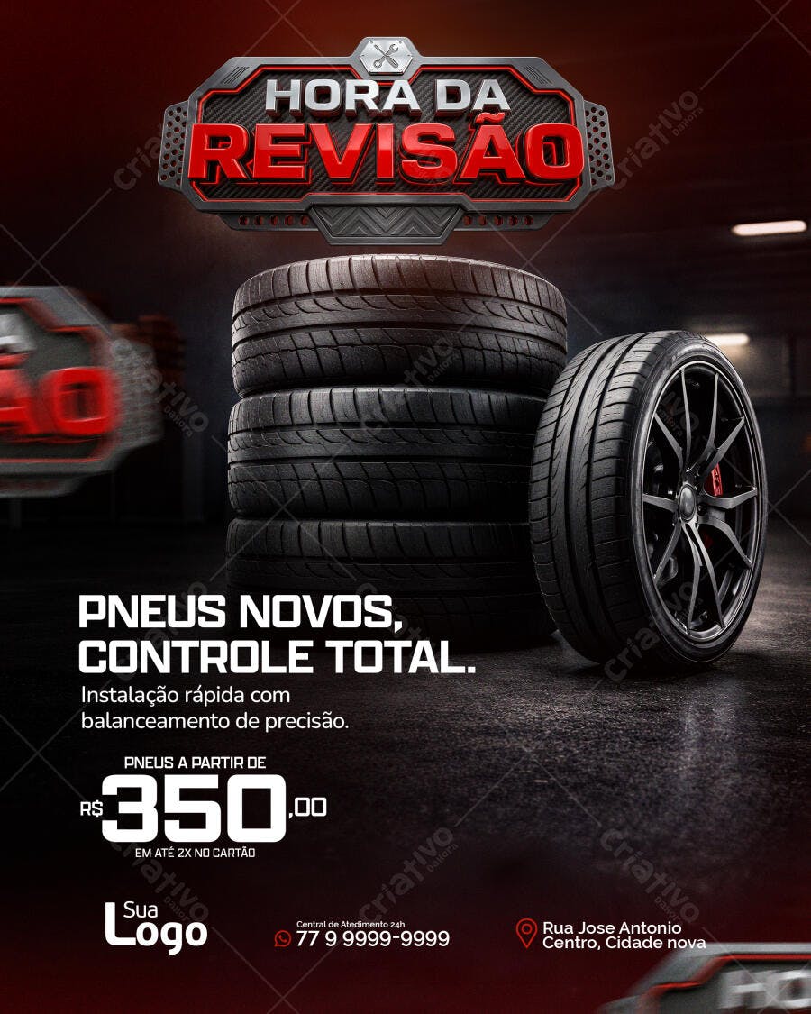 Flyer Hora da Revisão Auto Center Pneus PSD Editável