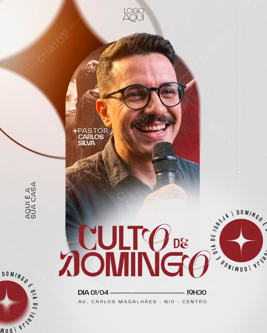 Post Instagram Culto de Domingo Igreja PSD Editável