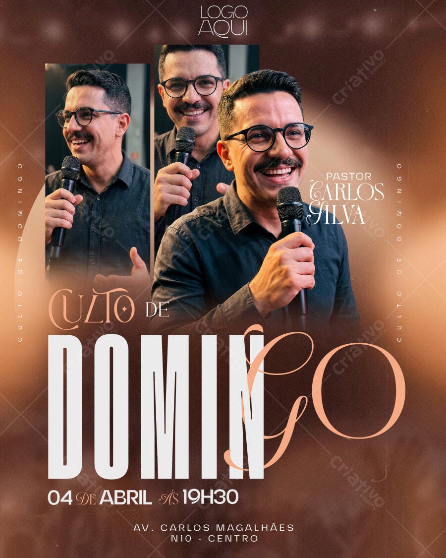 Post Instagram Culto de Domingo Igreja PSD Editável