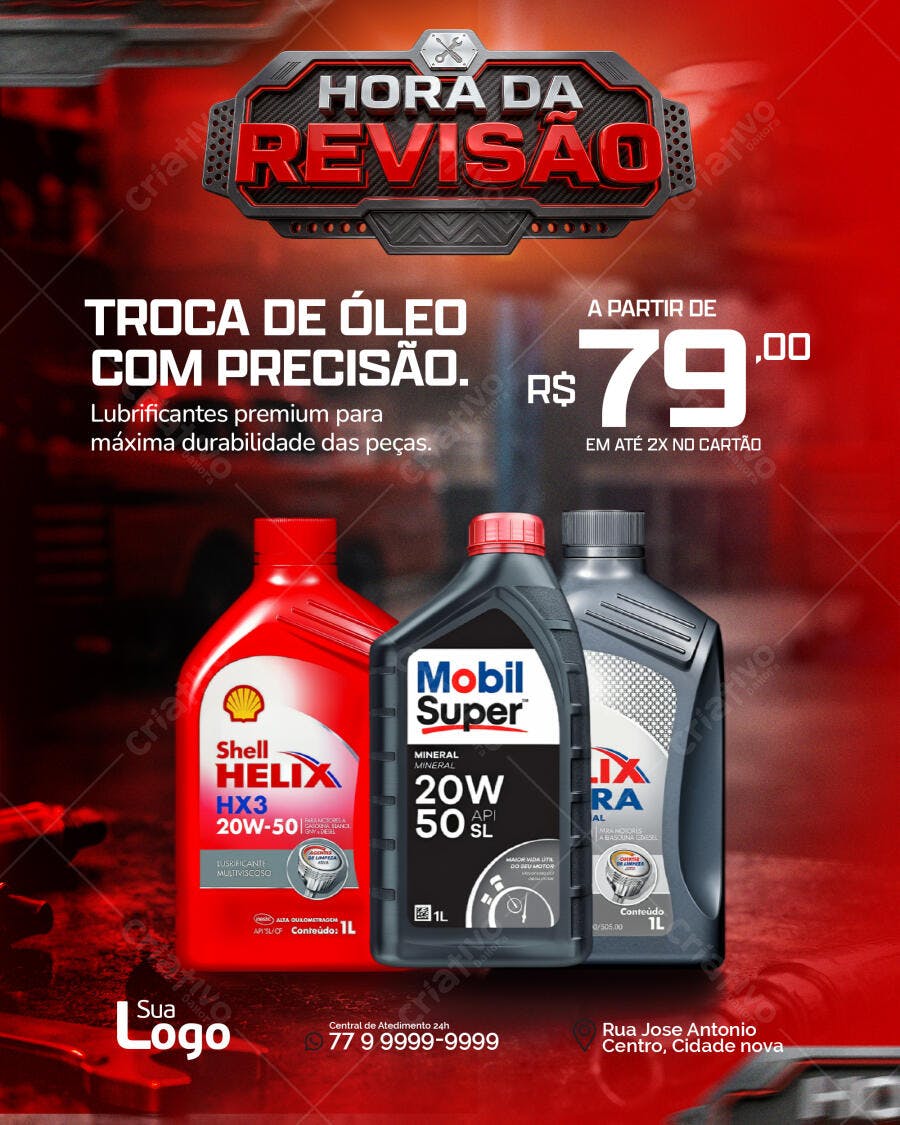 Flyer Troca de Óleo Revisão Auto Center PSD Editável Vermelho