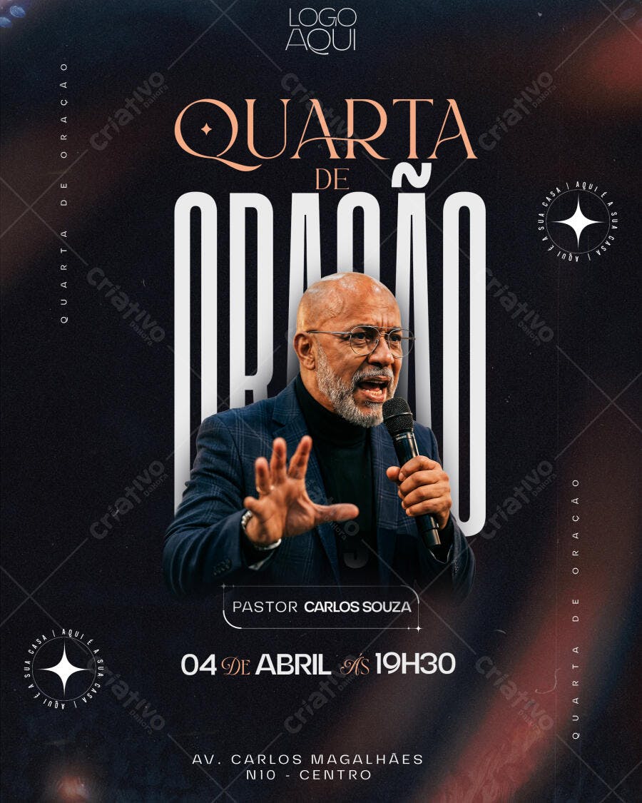 Quarta de Oração Pastor Carlos Souza 04 de Abril PSD Editável