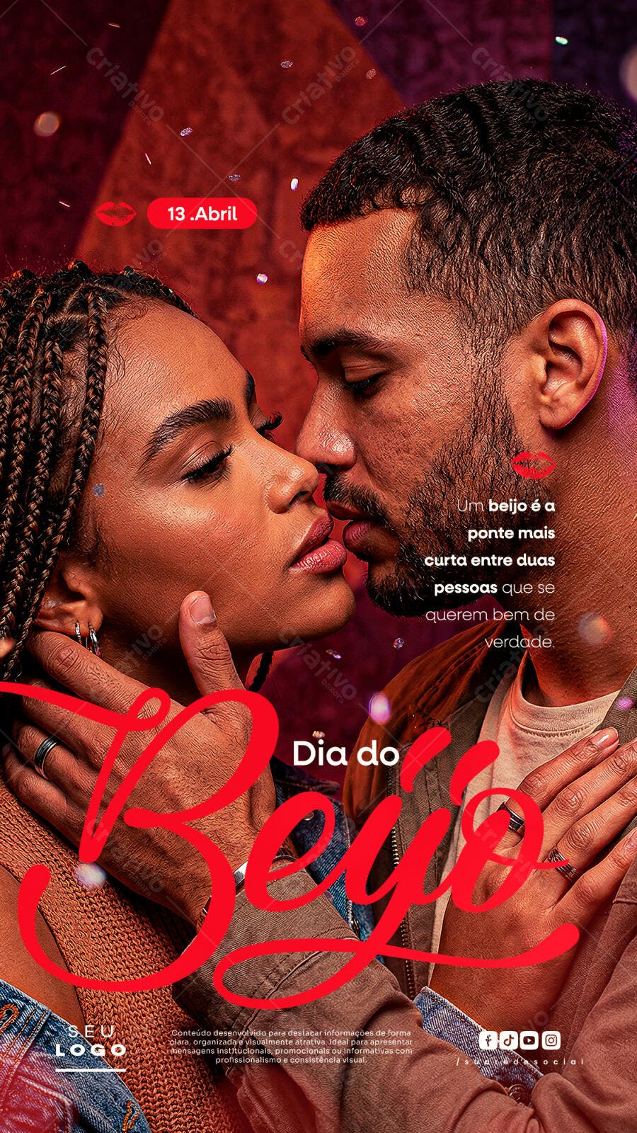 Social Media Dia do Beijo 13 de Abril PSD Editável