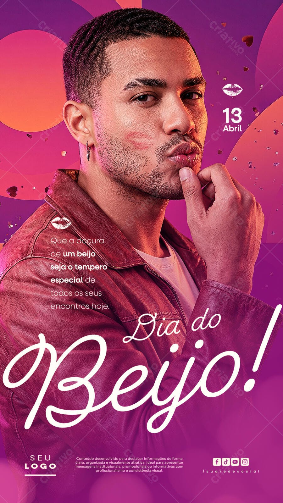Post Dia do Beijo 13 de Abril PSD Editável