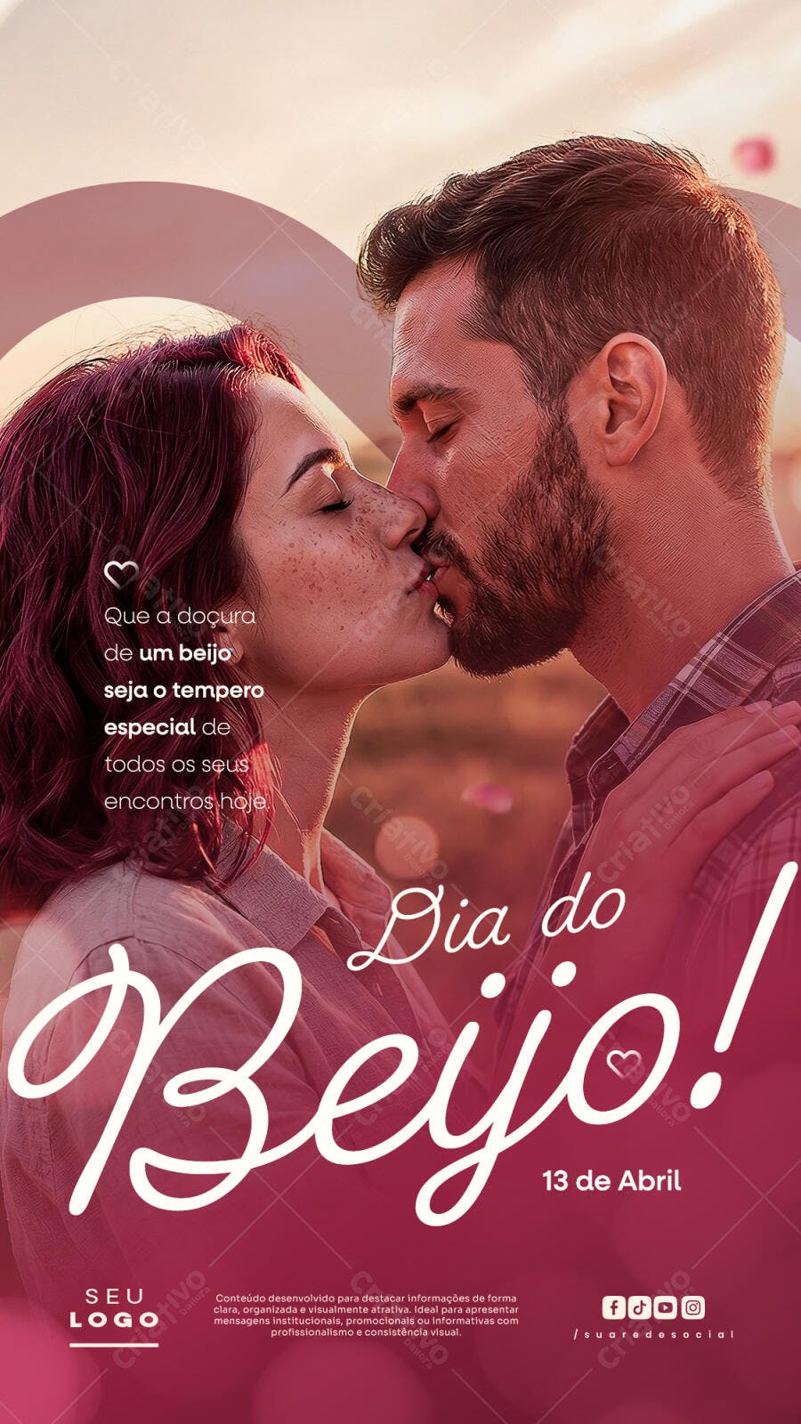 Post Dia do Beijo 13 de Abril PSD Editável