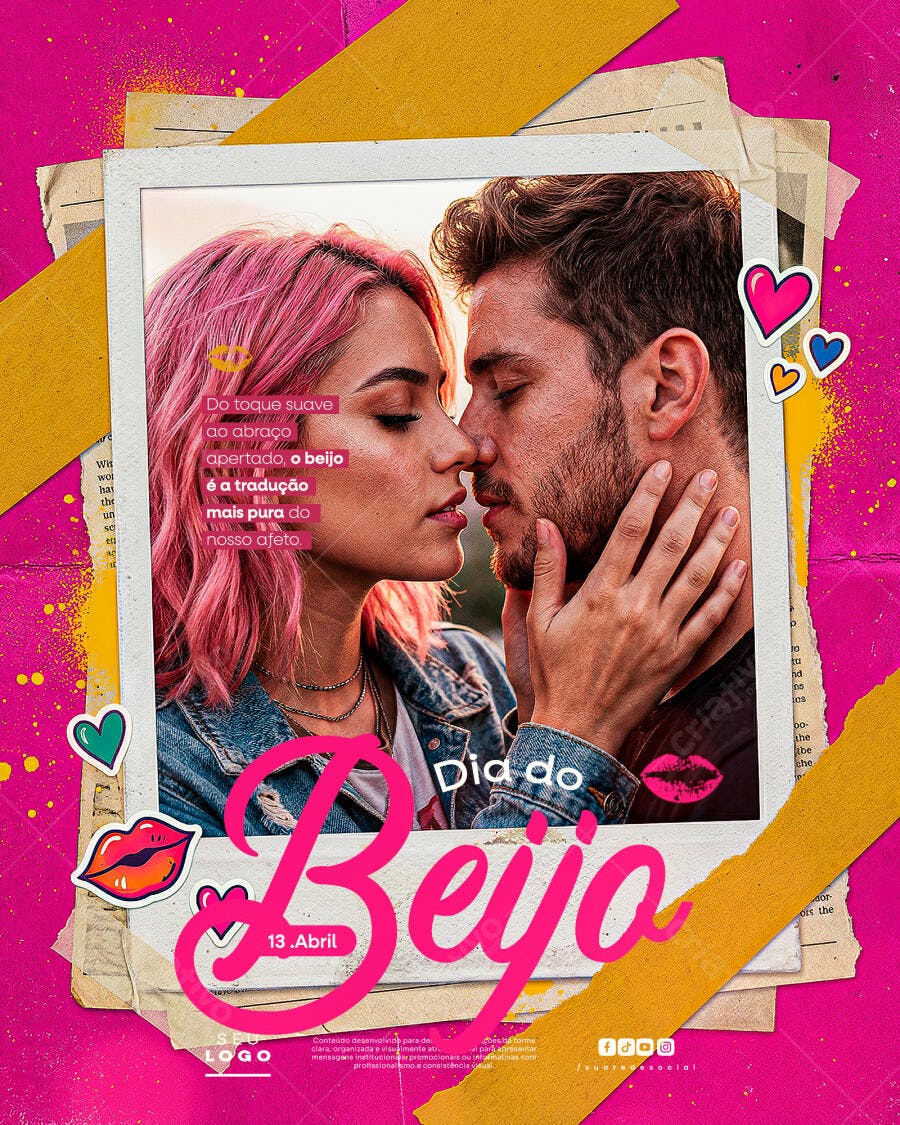 Card Social Dia do Beijo 13 de Abril PSD Editável