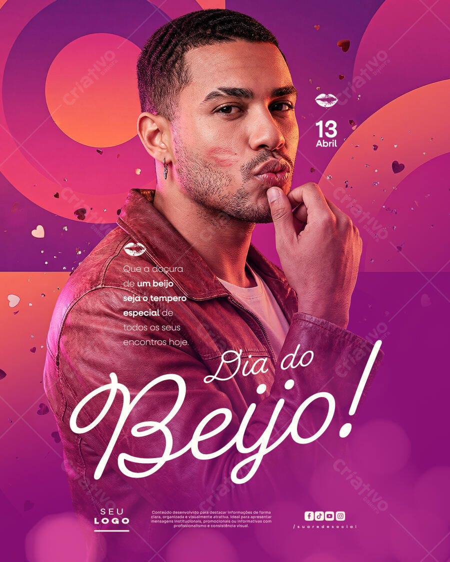 Flyer Dia do Beijo 13 de Abril PSD Editável